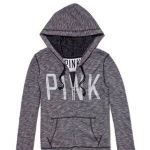 Pink Victoria secret full zipped hoodie grey pockets Large